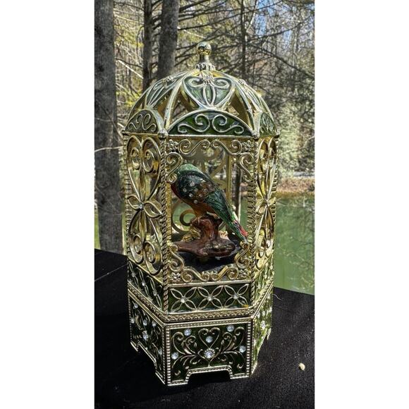 Vintage Chestnut Lane Enamel and Rhinestone Encrusted Bird Cage Exotic Bird -A18 - Picture 10 of 12